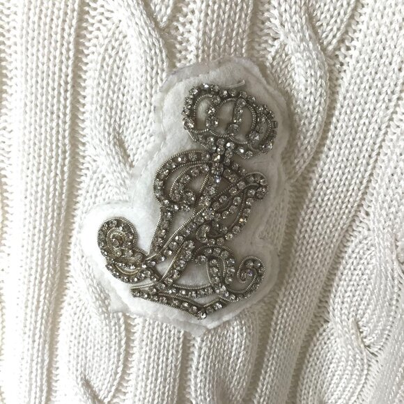 LAUREN RALPH LAUREN Green Label Cable Knit Sweater L White Crest Patch 90s Prep - Picture 4 of 7